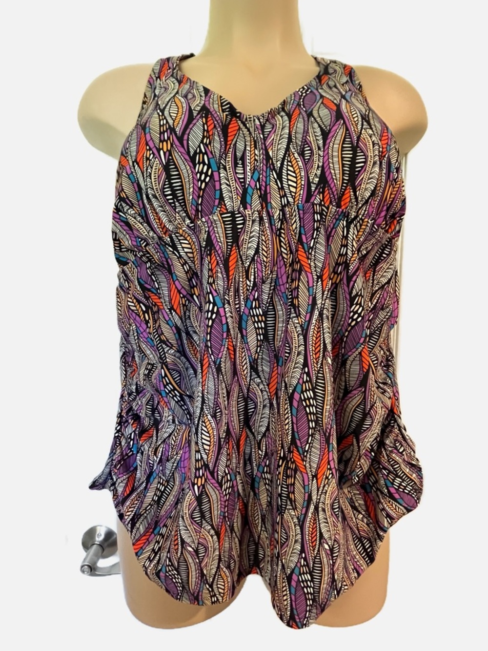 Pure Energy Purple Multicolor Halter Tank Swimsuit Bathing Suit Tankini Top 22W